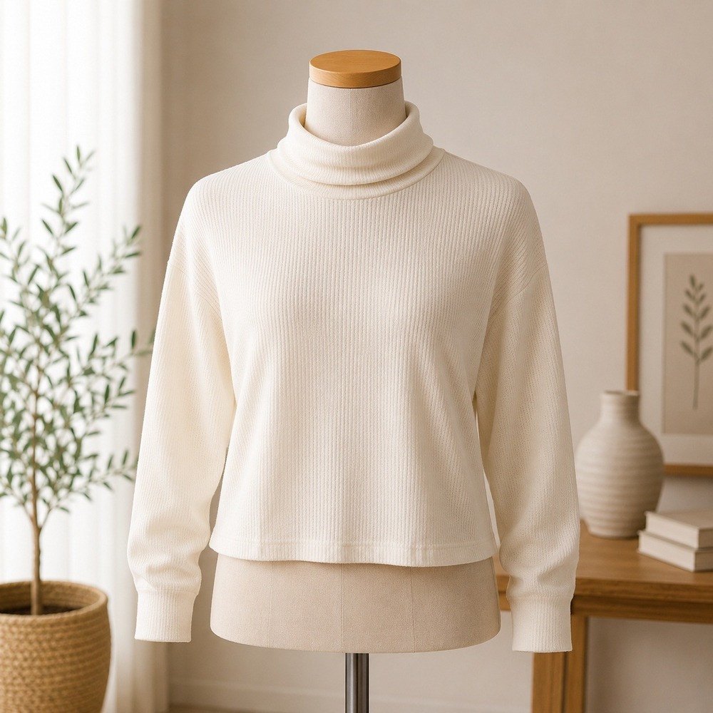 NWT Bobeau Turtleneck Sweater Womens Large Whisper White‎ Ribbed Knit MT3KY4
